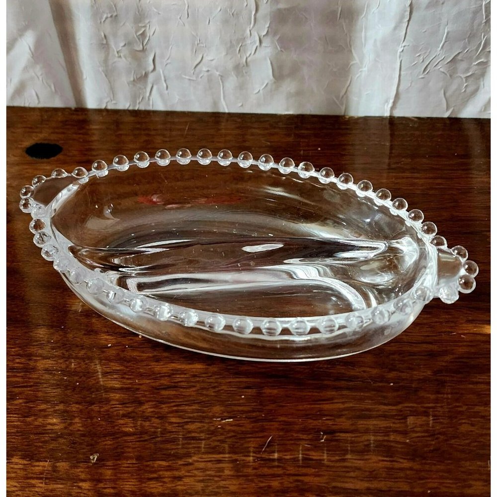 Imperial Glass Candlewick Oval 2 Part Relish Dish 8" divided serving bowl vntage
